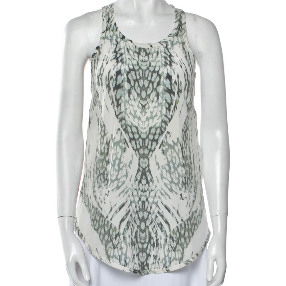 IRO Printed Racerback Silk Tunic, various greens and ivory, Size 38 (S/M)